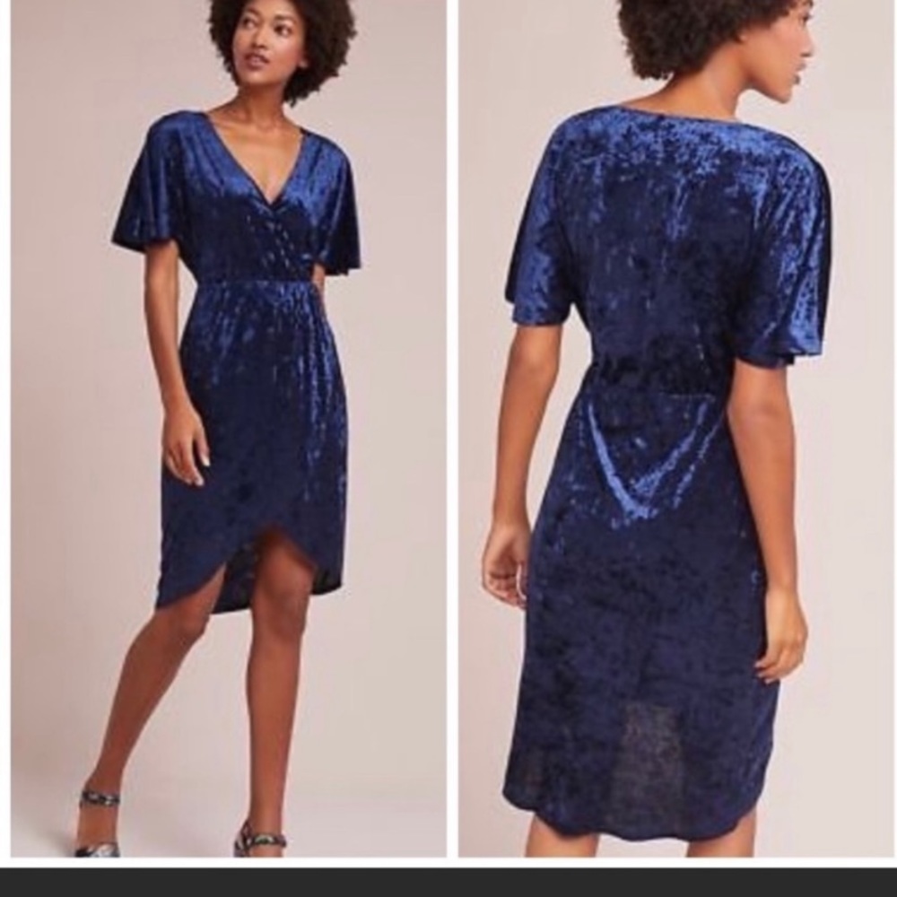 Anthropologie Sunday in Brooklyn Blue Crushed Velvet Dress S